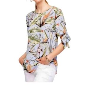 Ann Taylor flowy jungle floral print top size S oversized tie sleeve EUC